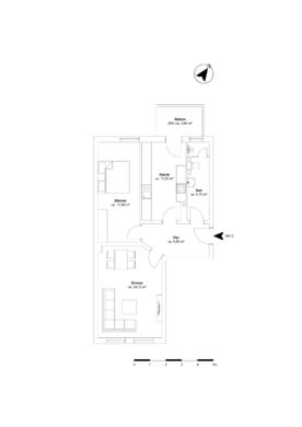 Grundriss - *Verkauft*Sanierte 2-Zimmerwohnung mit großer Küche und Balkon in Bestlage Hannover List