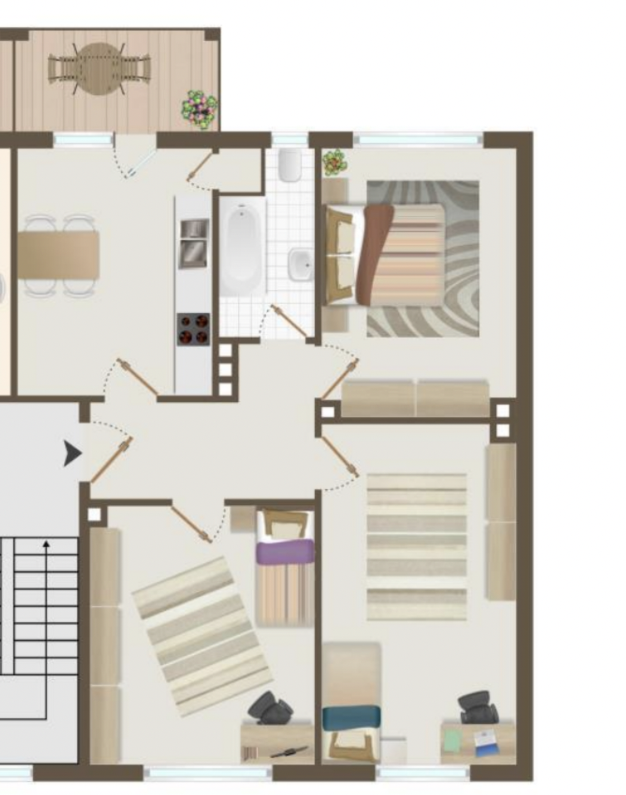 Grundriss - Erstbezug mit Einbauküche – 3 Zimmerwohnung mit Balkon und Gartenmitbenutzung