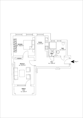 Grundriss - 4.Obergeschoss – Zwei Zimmer mit Balkon, Einbauküche und Hauswirtschaftsraum