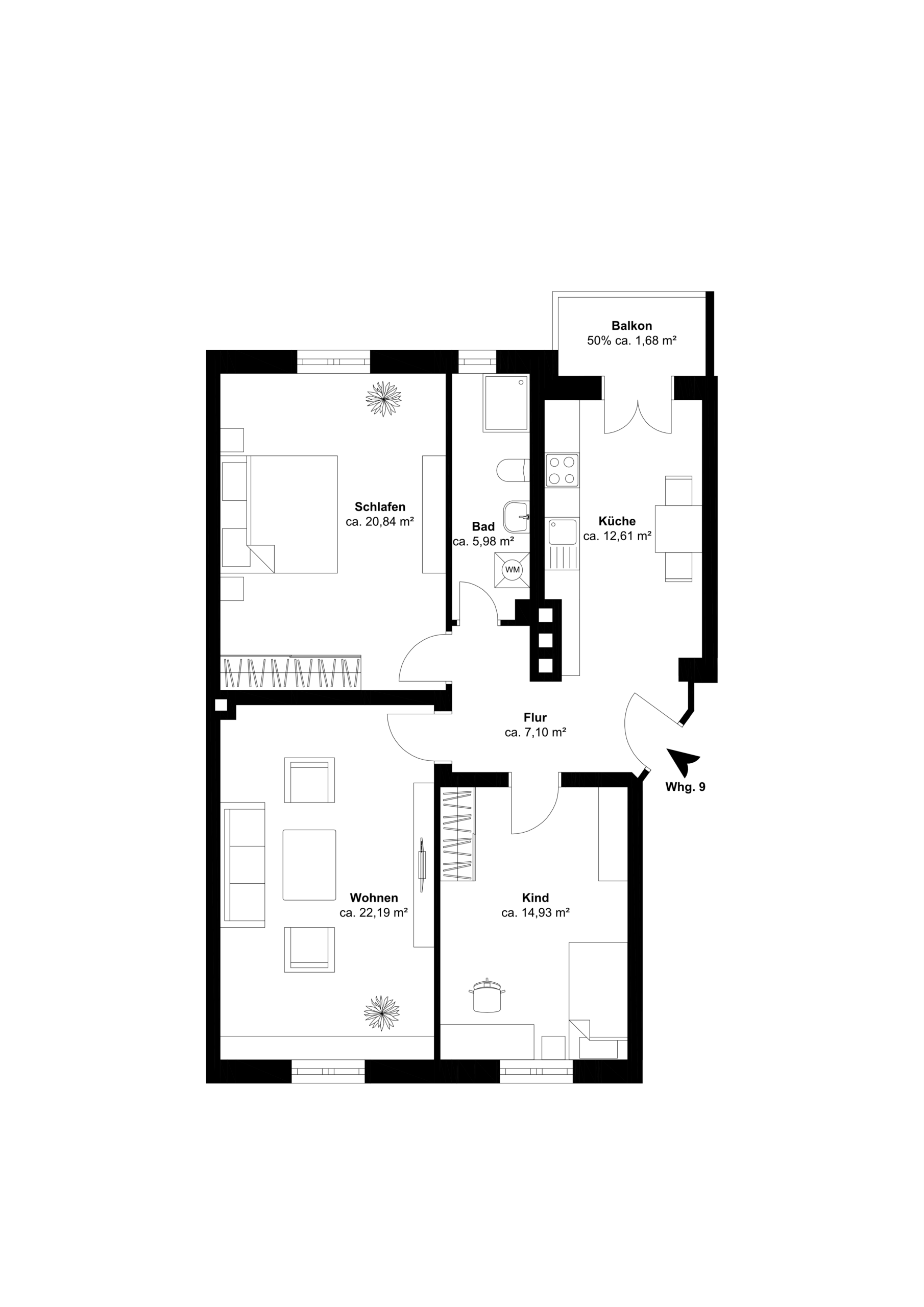 Grundriss - *Reserviert* Aufwendig sanierte 3-Zimmer mit Balkon – Südstadt