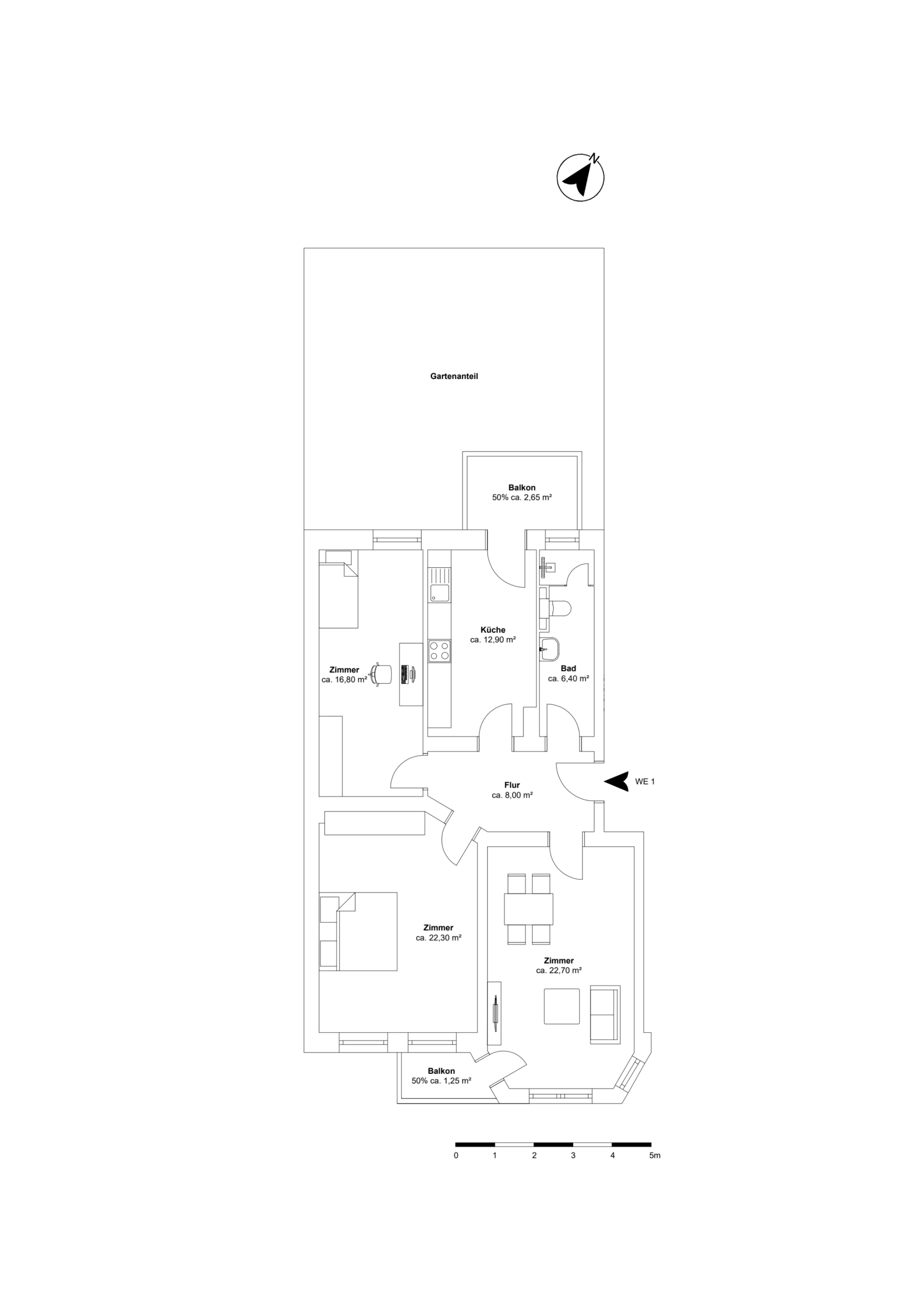 Grundriss - **Verkauft**Traumhafte 3-Zimmer Altbauwohnung mit zwei Balkonen und Gartenanteil in der List