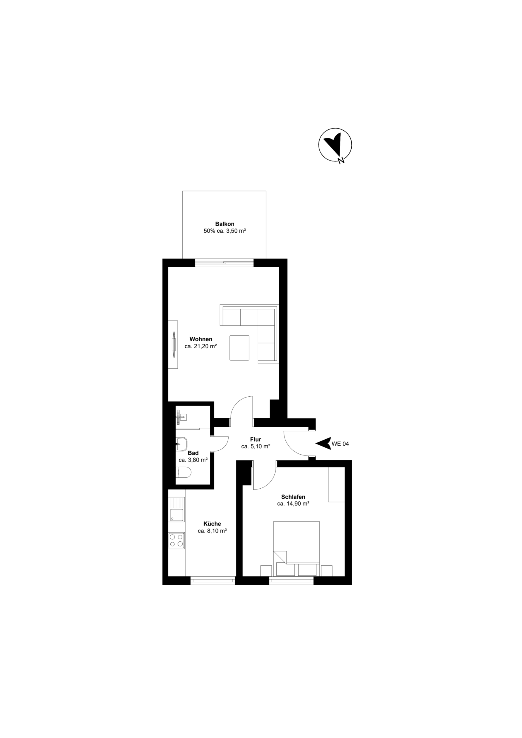 Grundriss - **verkauft** 2-Zimmerwohnung mit Echtholzparkett, Balkon und Einbauküche in Bestlage Hannover