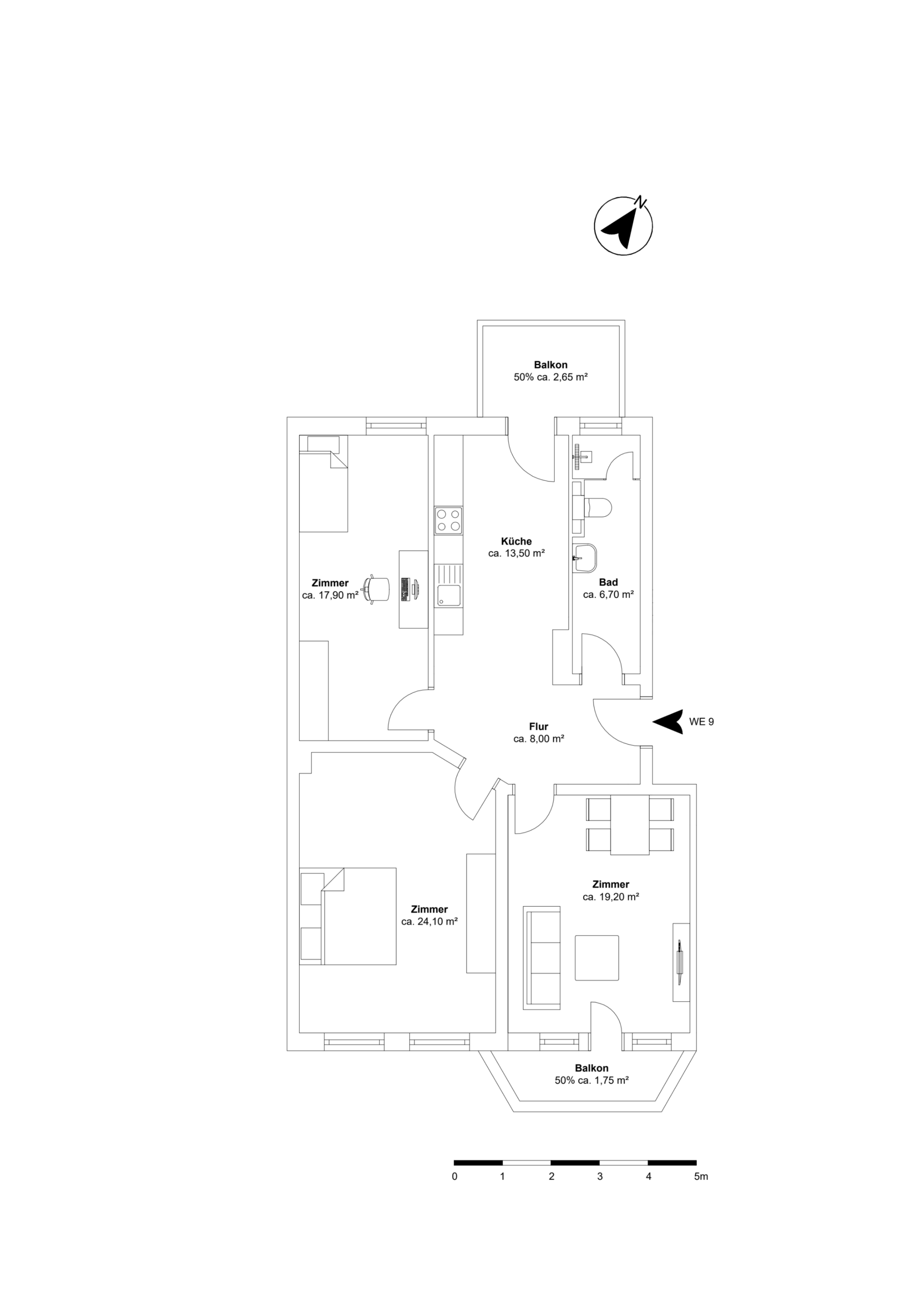 Grundriss WE09 - Vollsanierte Altbauwohnung mit zwei Balkons und Einbauküche in Bestlage Hannover List