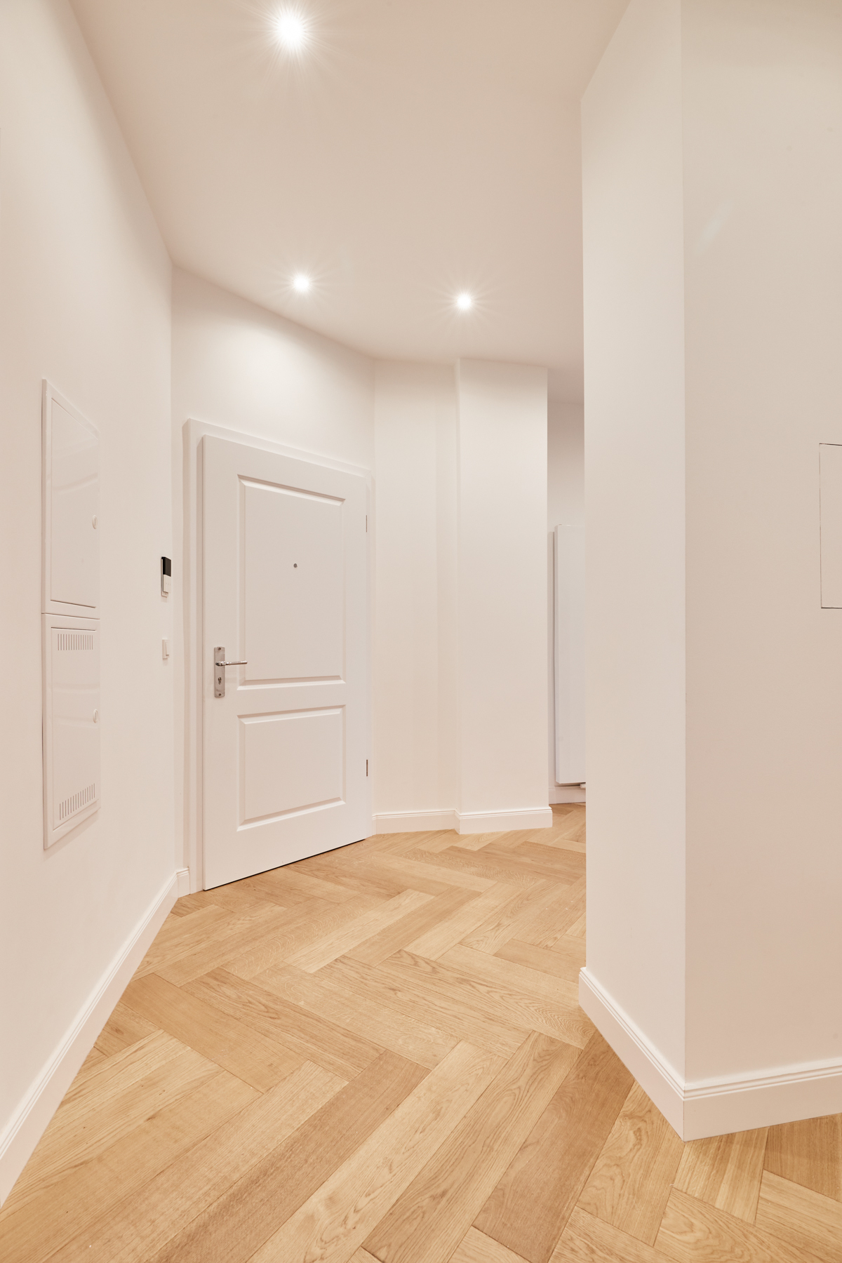 Flur Blick zur Tür - Hochwertigste Eigentumswohnung im vollsaniertem Haus – 3-Zimmer mit Balkon-Zugang zum Garten