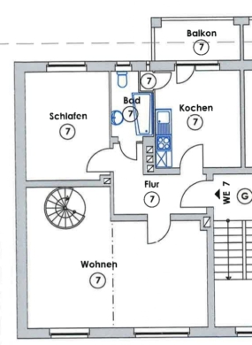 Grundriss 3.OG - Sanierte 4-Zimmer Maisonette Wohnung mit zwei Bädern mit Fenster und Balkon