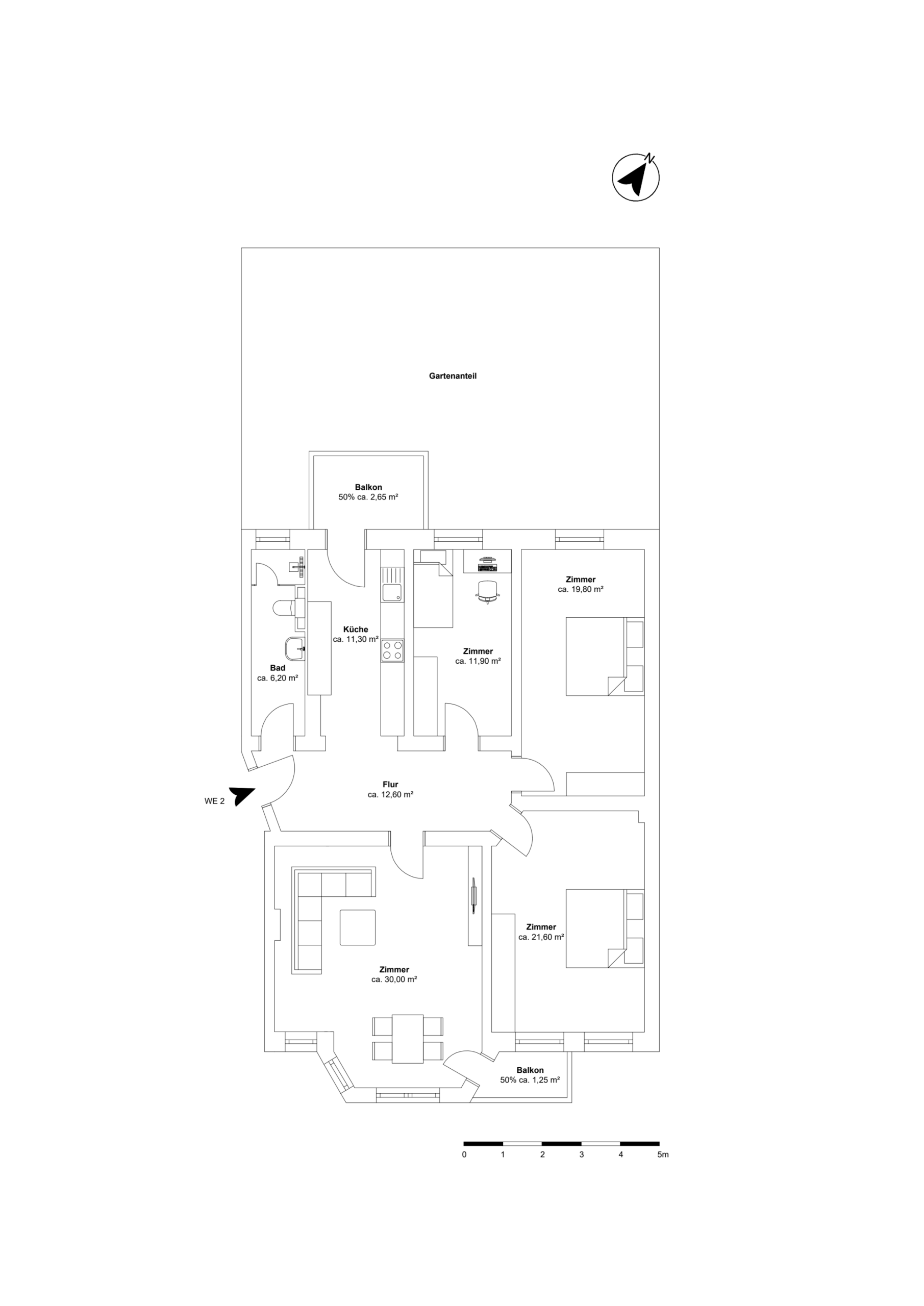 Grundriss - **VERKAUFT** 4-Zimmer Altbauwohnung mit zwei Balkonen und Gartenanteil in Bestlage Hannover List
